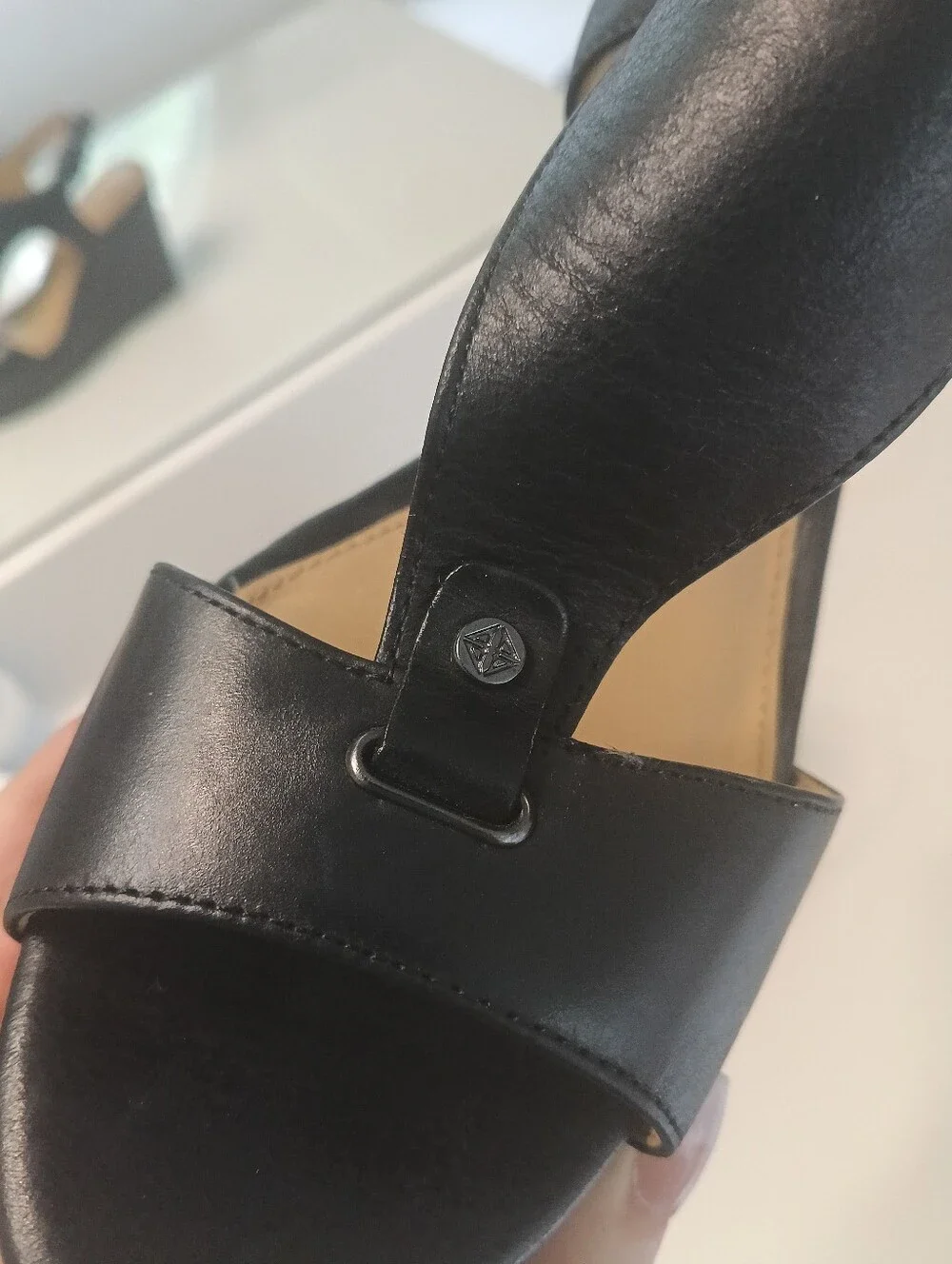 Antonio Melani Black Leather Platform Wedge Sandals Size 6.5 Ankle Strap